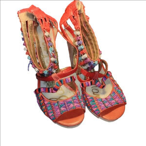 Sam Edelman Red and Purple Sandals with Beaded Straps